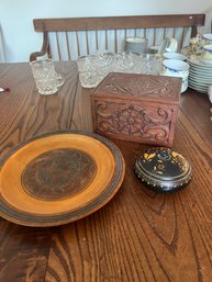 A3 Collection Of Vintage Treen Polet Work Hand Carved Box Plate