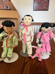 A4 Trio Of Vintage Chinese Dolls Mother Child