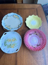 Dv5-4 Lot Of Decorative Plates And Milk Glass Bowl Hand Painted