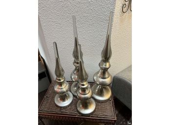 4 Large Glass Silver Colored Spires