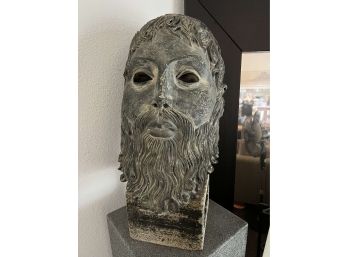 Large Plaster Poseidon Head With Cinderblock Stand