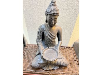 Large Resin Seated Buddha With Candle Holder