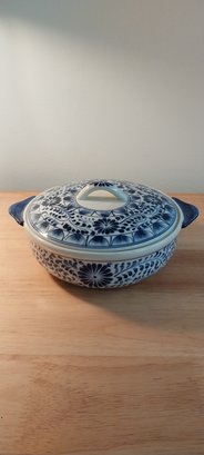 Beautiful Blue And White Porcelain Casserole Dish (ED85)