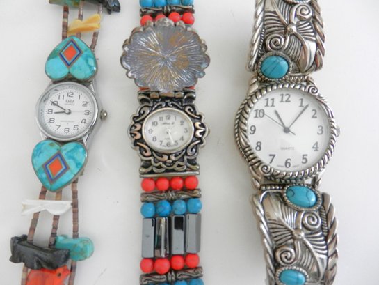 Vintage 3 Womens Fashion Watches With Bead And Stone Embellishments   (DP116)