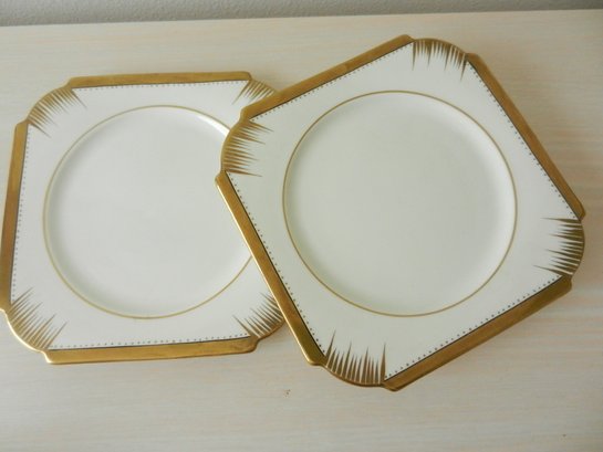 Vintage 2 Salisbury Crown China 7215 Square Gold And White Plates   (DL33)
