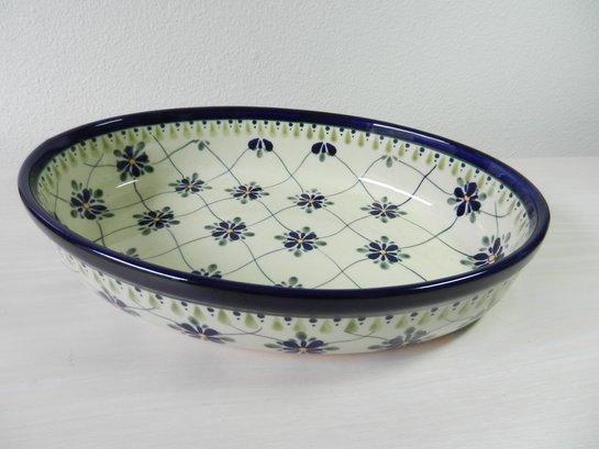 Vintage Boleslawiec Poland Blue And White Floral Oval Serving Dish   (DL49)