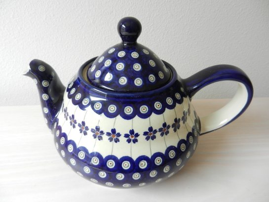 Vintage Boleslawiec Blue And White Poland Large Teapot   (DL52)