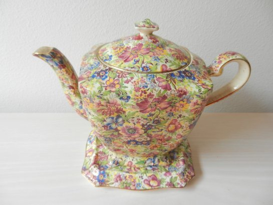 Vintage Royal Minton England Sunshine Teapot On Stand  (DL64)
