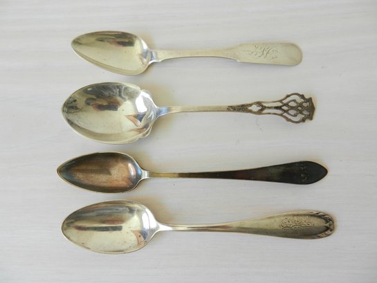 Vintage 4 Spoons  3 Marked Sterling, One Unmarked Silver   (DL8)