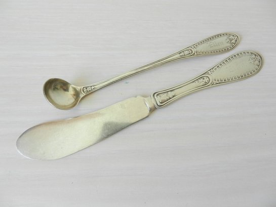 Antique H Hotchkiss Unmarked Silver Butter Knife And Small Ladle   (DL6)