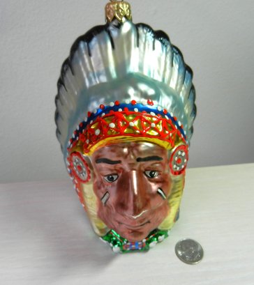 Vintage Blown Glass Kurt Adler Polonaise Native American Chief 5 1/2'    (DP105)