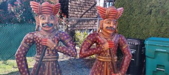 Pair Of Indian Carved Soldier Statues (PG1)