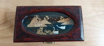 Vintage Chinese Lacquer Box With Cork Diorama (P-56)