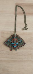 Brass Goddess Coral & Turquoise Necklace (P-127)