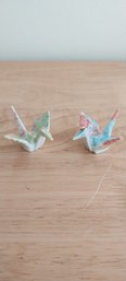 Pair Of Porcelain Swan Origami Figurines (ED57)