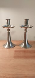 Vintage Mid-Century Selangor Pewter Candlesticks (ED68)