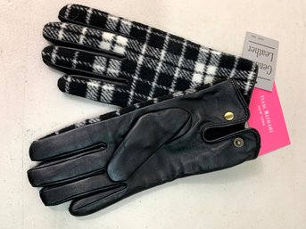 Isaak Mizrahi Black Leather And Plaid Fabric Glove S/M BNWT   (DE43)