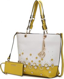 Mia K Collection Vegan Leather Petra Tote Yellow (EE57 B6)