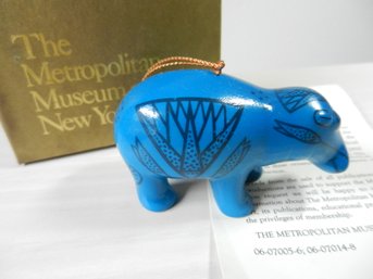 Vintage MOMA William Blue Porcelain Revered Egyptian Hippo Ornament   (DP111)