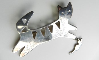 Vintage Anne Harvey Sterling Silver Cat With Mouse Brooch  (DL3)