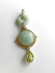 Vintage 10k Gold And Jadeite Pendant With Diamonds And Citrine Drop (DLt25)