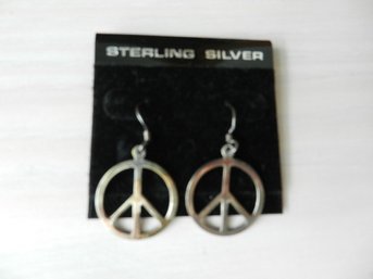 Vintage Ban The Bomb Peace Sterling Silver Dangle Earrings   (DE47)