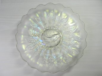 Vintage Fenton Iridescent Peacock At The Urn Scallop Edged Plate 10    (DL18)