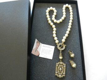 Vintage Heidi Daus Pearl Necklace And Matching Earrings In Box With Leaflet   (DLt12)