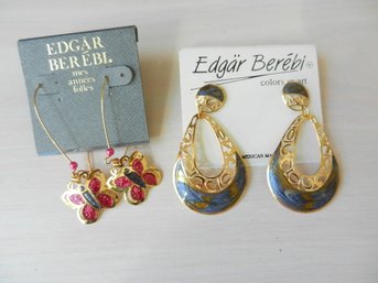 Vintage 2 Pairs Edgar Berebi Earrings  Butterfly And Large Drop Earrings (DE54)