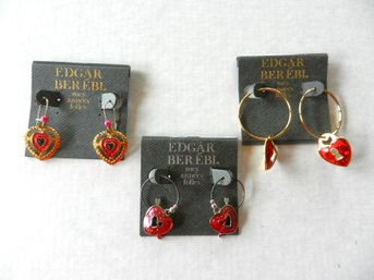 Vintage 3 Pairs Edgar Berebi Heart Earrings   (DE52)