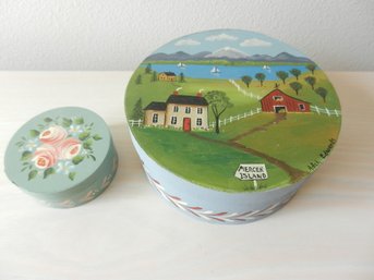 Vintage 2 Painted Bentwood Boxes One Signed Adah Edwards   (DL32)