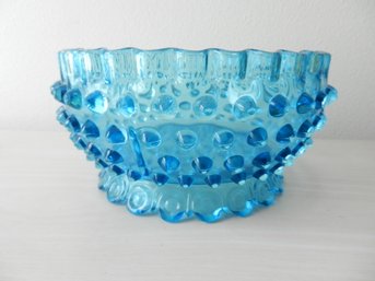 Vintage Turquoise Glass Hobnail Bowl On Small Footed Base   (DL27)