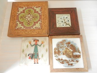 Vintage 3 Tile Trivets And One Pablita Velarde Tile  (DL55)