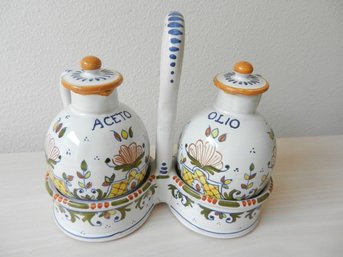 Vintage Luca Della Robbia Firenze Pottery Oil And Vinegar Set   (DL56)