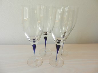 Vintage 4 Orrefors Intermezzo Crystal Blue Stem Glasses With Labels  (DL60)