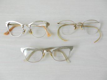 3 Pairs Retro Prescription Spectacle Frames Gold Fill   (D30)