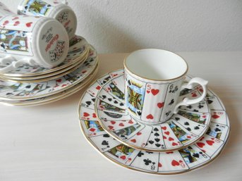 Vintage 4 Elizabethan Staffordshire Bone China Demitasse Trios Playing Cards Motif   (DL65)