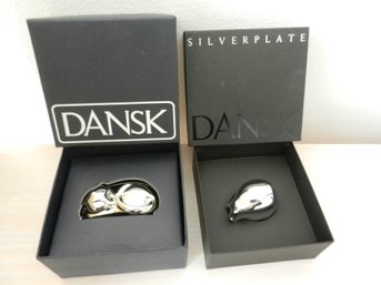 Vintage 2 DANSK Silver Metal Paperweights In Boxes  Cat And Pig  (DE4)