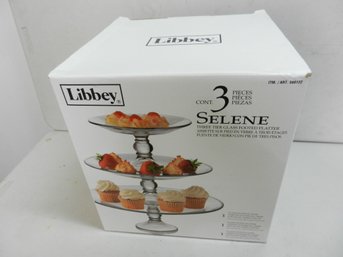 Vintage Libbey 3 Piece Footed Glass Platter    (B6)