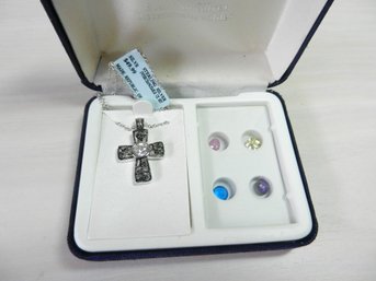 Vintage Sterling Silver Cross With Interchangeable CZ Stones  BNWT  (DE69)