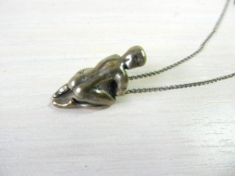 Vintage Sterling Silver Crouching Nude Figure On Chain   (DE78)