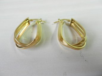 Vintage 18k Gold 3 Strand Twisted Oval Hoop Earrings Italy GCJ   (DE75)