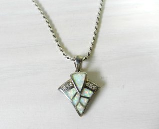 Vintage Sterling Silver Opal Pendant AK On Sterling Italy Chain   (DE79)