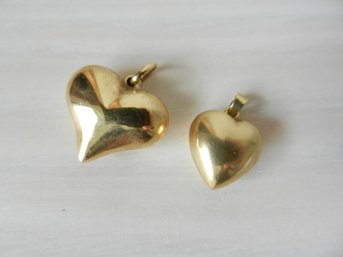 2 X 14k Gold Puffy Heart Pendants   (D50)