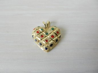 14k Gold Heart Pendant With Red, Green, And Black Stones   (D53)