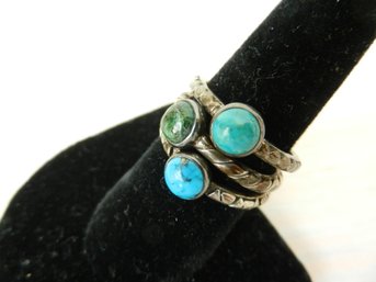 3 X Lori Bonn Sterling Silver Rings Blue And Green Stones   (D55)