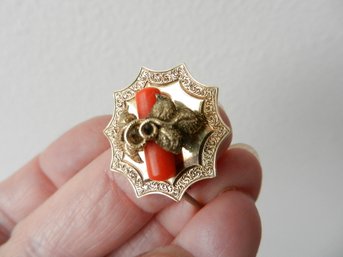 Vintage 18k Gold And Coral Brooch Pendant   (D57)