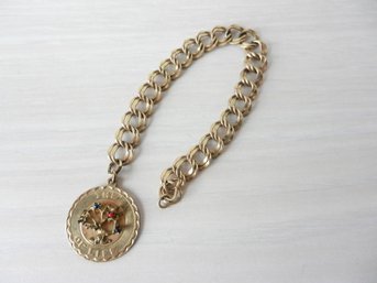 Vintage 12k GF Gold Fill Elco Tree Of Life Disc With Chain   (D58)