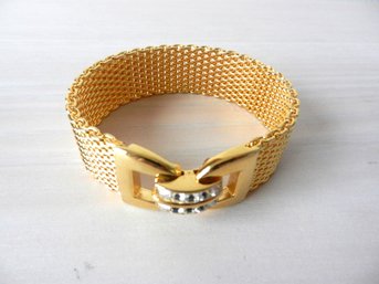 Vintage Kenneth Lane Gold Tone Basketweave With Rhinestone Clasp (DT8)