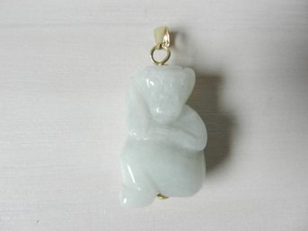 Vintage Carved Jade Monkey Pendant 14k Gold Bail  (DT17)